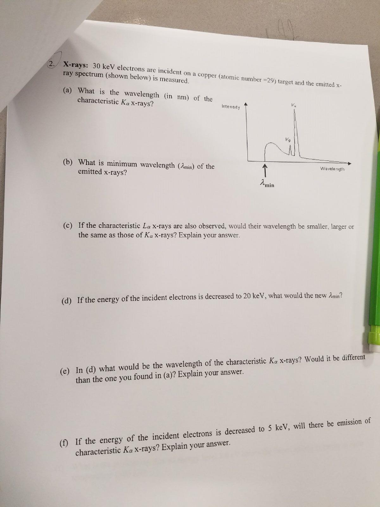 Incident Electrons On Copper ... 30 Are Solved: KeV X-rays: A