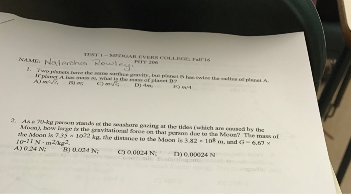 surface gravity of planets