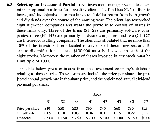 Selecting an investment portfolio: an investment m