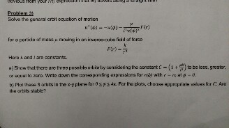 Solved Solve The General Orbit Equation Of Motion U Phi Chegg Com