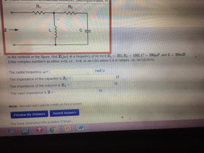 Solved In The Network In The Figure Find Z J Omega At A Chegg Com