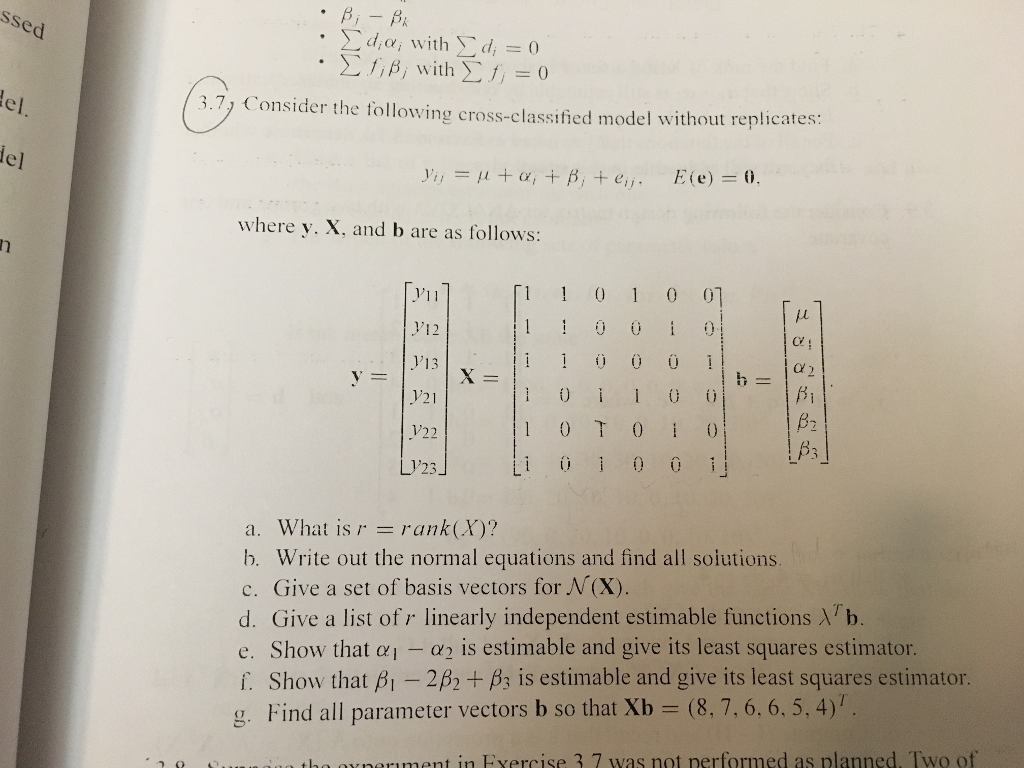 Solved Consider The Following Cross Classified Model With Chegg Com