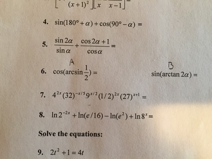 Solved sin(180 degree + alpha) + cos (90 degree - alpha) =