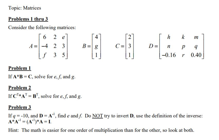 Solved Consider The Following Matrices A 6 4 F 2 2 3 Chegg Com