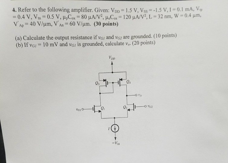 Solved 4 Refer To The Following Amplifier Given Vdd 1 Chegg Com