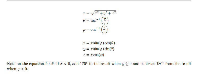 Solved R Squareroot X 2 Y 2 Z 2 Theta Tan 1 Y X Chegg Com