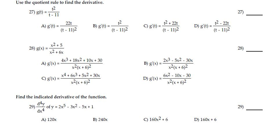 Solved Use The Quotient Rule To Find The Derivative 27 Chegg Com