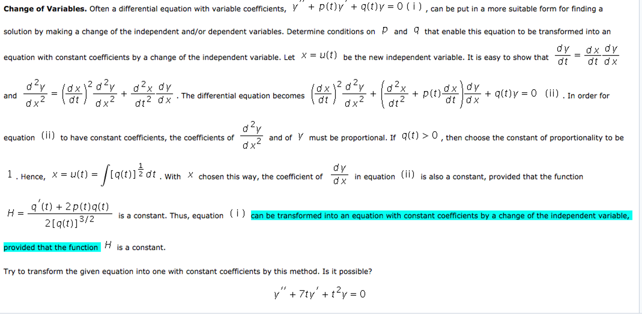 Solved Change Of Variables Often A Differential Equation Chegg Com