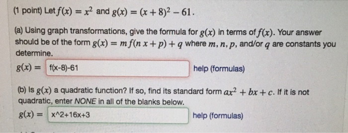 Solved Let F X X 2 And G X X 8 2 61 Using Gr Chegg Com