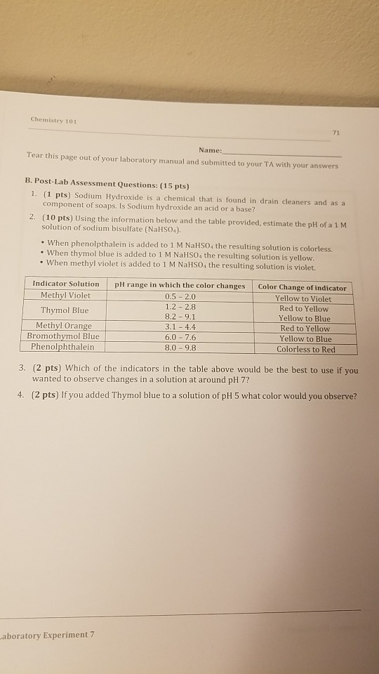 Chemistry 101 71 Name Tear This Page Out Of Your Chegg 