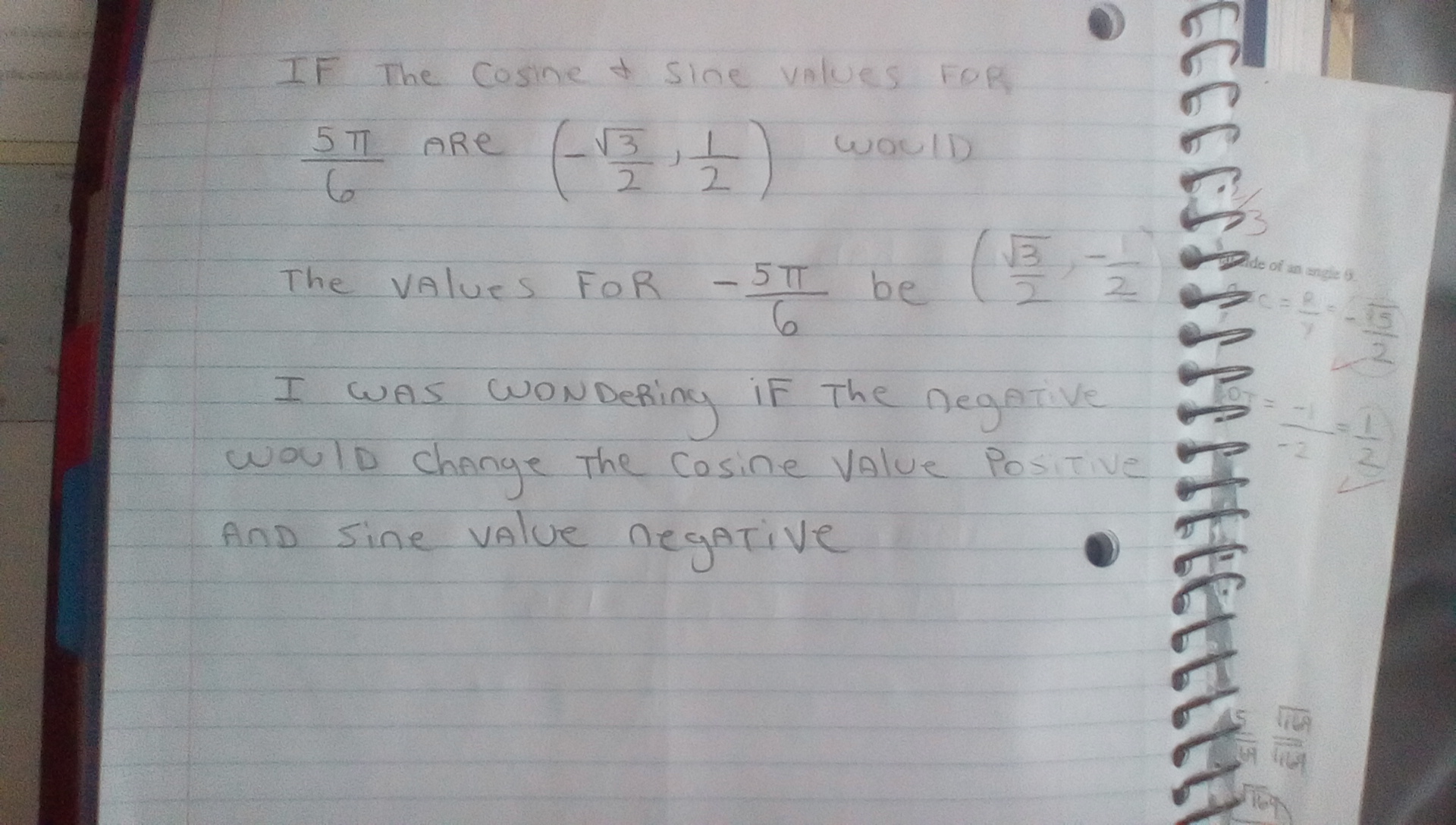 Solved The Values For 5pi 6 Be Square Root Of 3 2 1 Chegg Com