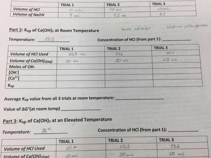 Trial 1 Trial 2 Trial 3 Volume Of Hci Volume Of Naoh Chegg 