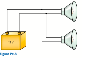 An automobile uses two halogen headlights connecte