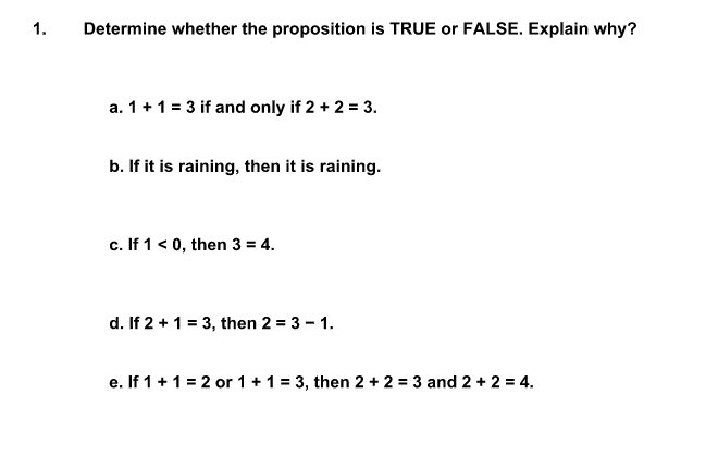 Solved 1 Determine Whether The Proposition Is True Or Fa Chegg Com