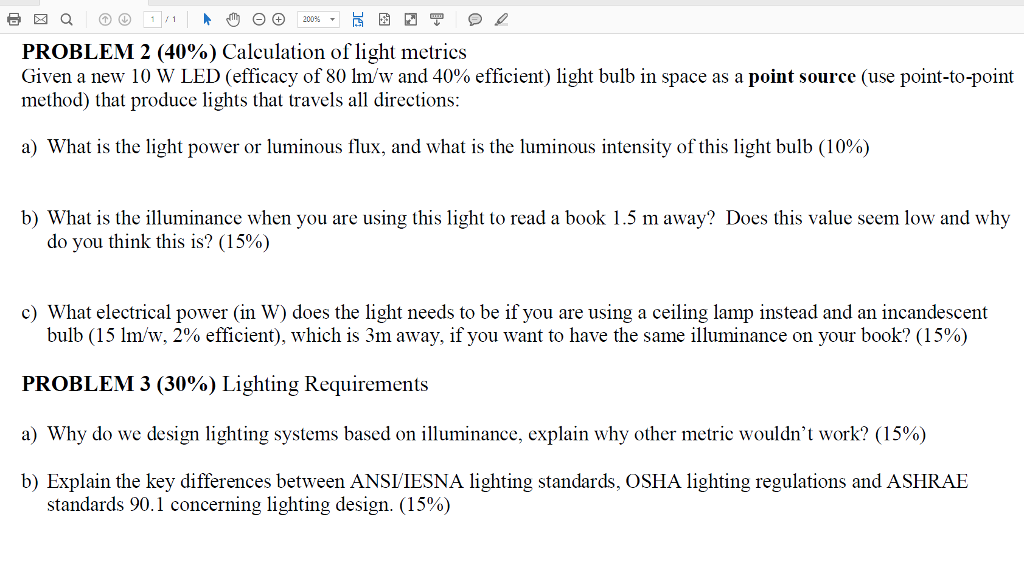 Solved 200 Problem 2 40 Calculation Of Light Metri
