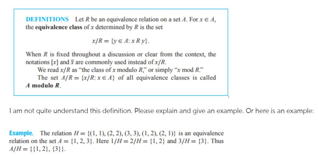 Solved Definitions Let R Be An Equivalence Relation On A Chegg Com