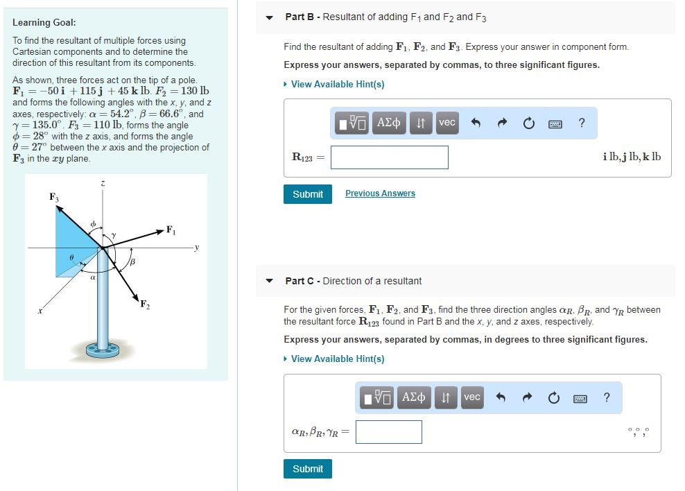 Solved Part B Resultant Of Adding F1 And F2 And F3 Lear Chegg Com