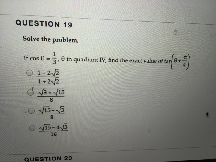 Solve The Problem If Cos Theta 1 3 Theta In Chegg Com