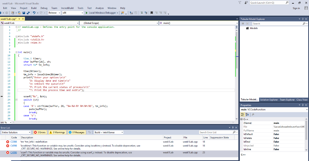 Solved week1Lab Microsoft Visual Studio Quick Launch (Ctri-O 