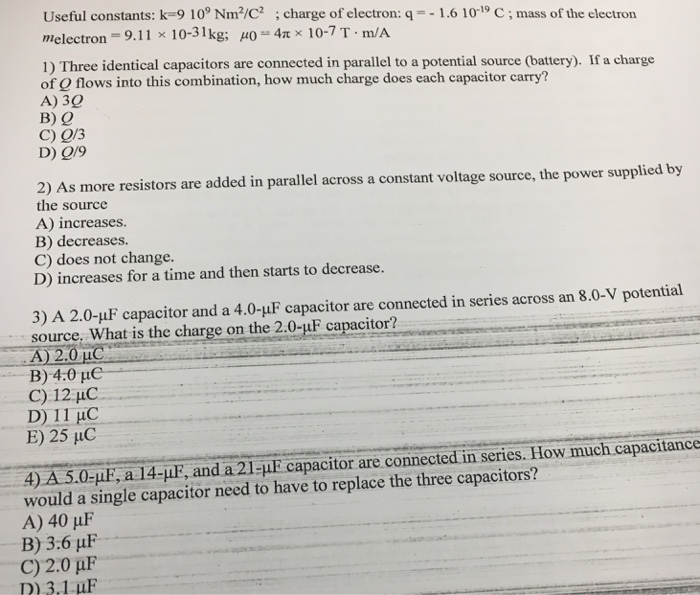 Solved Useful Constants K 9 10 9 Nm 2 C 2 Charge Of E Chegg Com