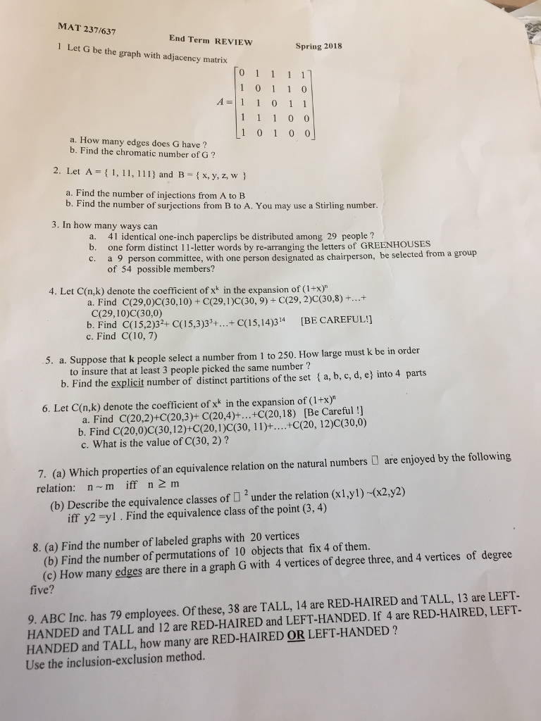 Mat 237 637 End Term Review 1 Let G Be The Graph With Adjacency Matrix Mat 237 637 End Term Review 1 Let G Be The Graph With Adjacency Matrix
