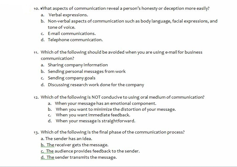 Solved Business Communication Questions I True Or False