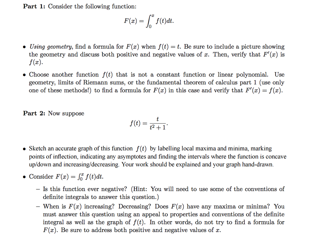 Solved Consider The Following Function F X Integral X Chegg Com