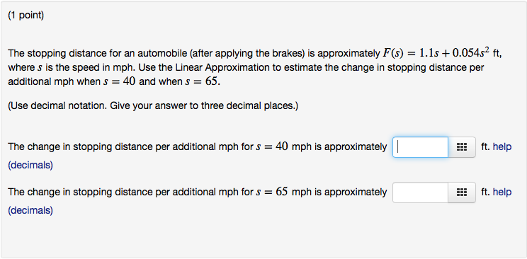 Solved: 1 Point) The Stopping Distance For An Automobile ...