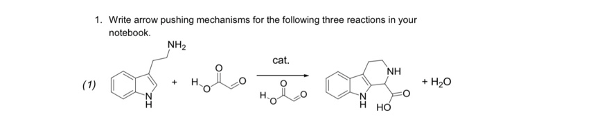 1. Write arrow pushing mechanisms for the following three reactions in your notebook NH2 cat. NH + H2O HO
