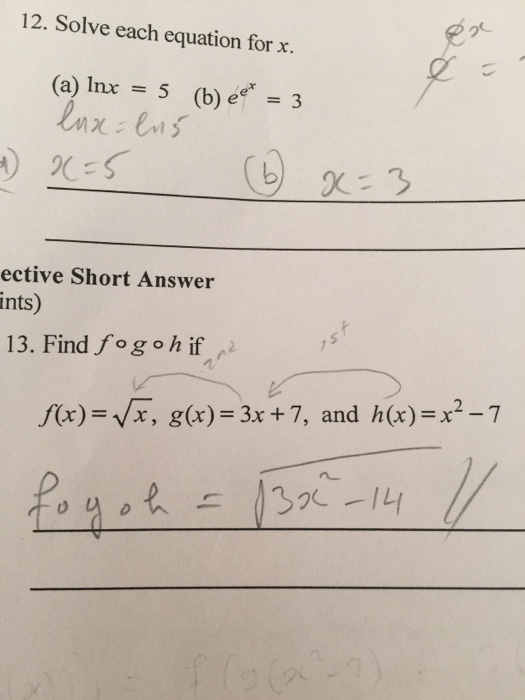 Solved 12 Solve Each Equation For X A 1nx 5 B E Ex Chegg Com