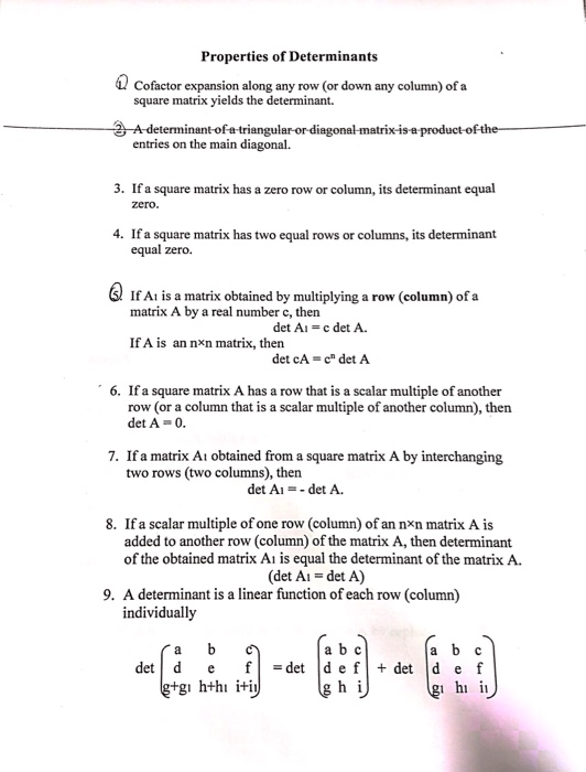 Solved I Want Some Examples For Properties Of Determinants Chegg Com