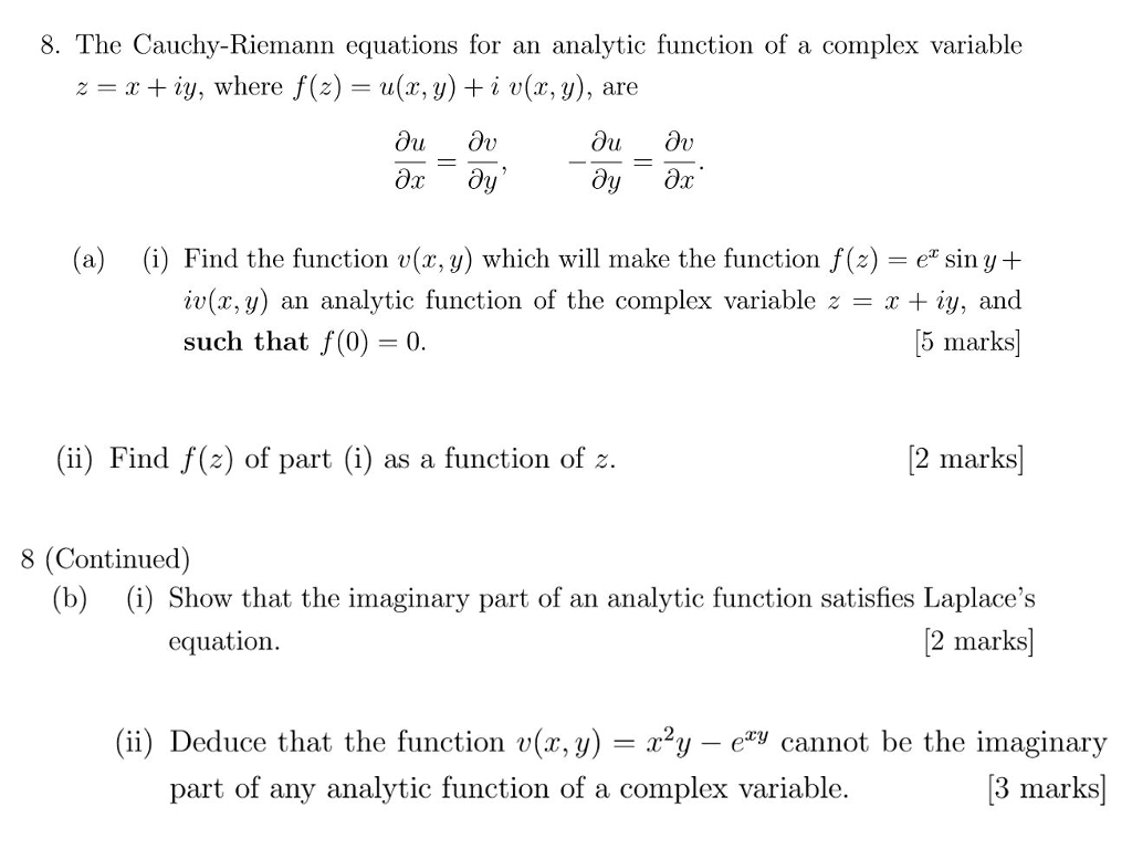 Solved The Cauchy Riemann Equations For An Analytic Funct Chegg Com