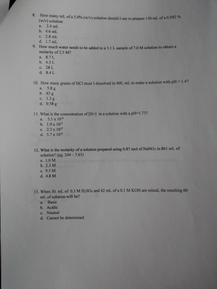 Solved How Many Ml Of A 5 0 W V Solution Should I Use Chegg Com