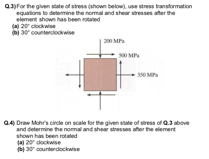 Solved: Q.3) For The Given State Of Stress (shown Below), ... | Chegg.com