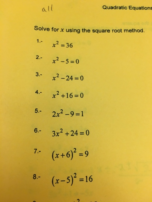 x 2 12x 36 0 square root method