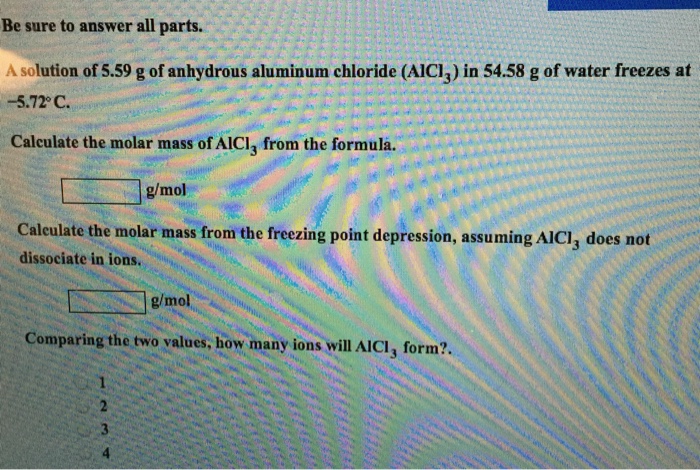 A Solution Of 5 59 G Of Anhydrous Aluminum Chloride Chegg Com