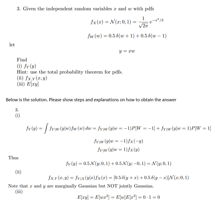 Solved 3 Given The Independent Random Variables R And W Chegg Com