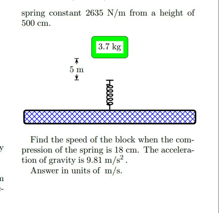 Solved Spring Constant 2635 N M From A Height Of 500 Cm 3 7 Chegg Com