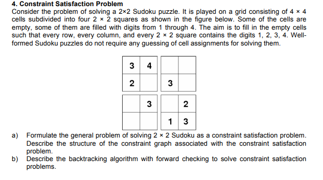 Solved Consider the 4x4 Sudoku Puzzle. This is similar to a