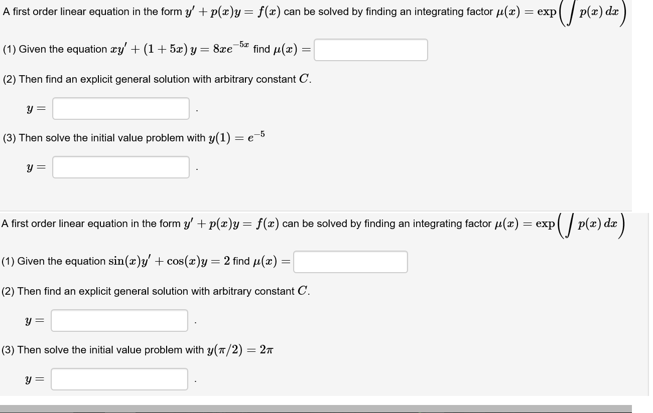 Solved A First Order Linear Equation In The Form Y P X Chegg Com