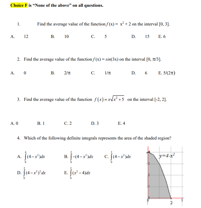 Solved Find The Average Value Of The Function F X X 2 Chegg Com