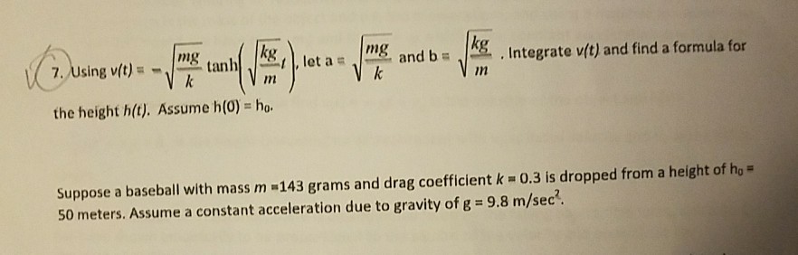 Solved Tanh Kg Mg Integrate V And Find A Formula For T Chegg Com