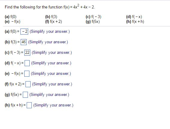 Find The Following For The Function F X 4x 2 4x Chegg Com