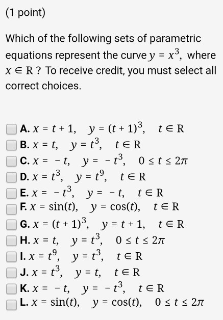 Solved 1 Point Which Of The Following Sets Of Parametri Chegg Com