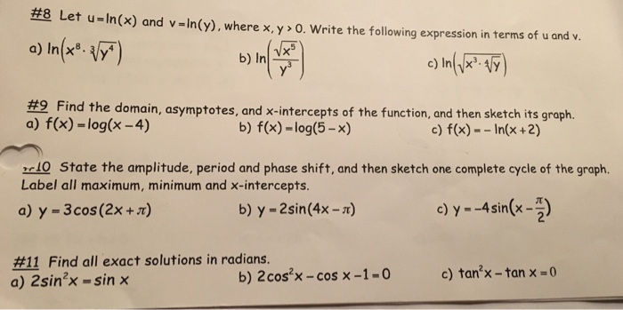 Solved Let U Ln X And V Ln Y Where X Y 0 Wri Chegg Com