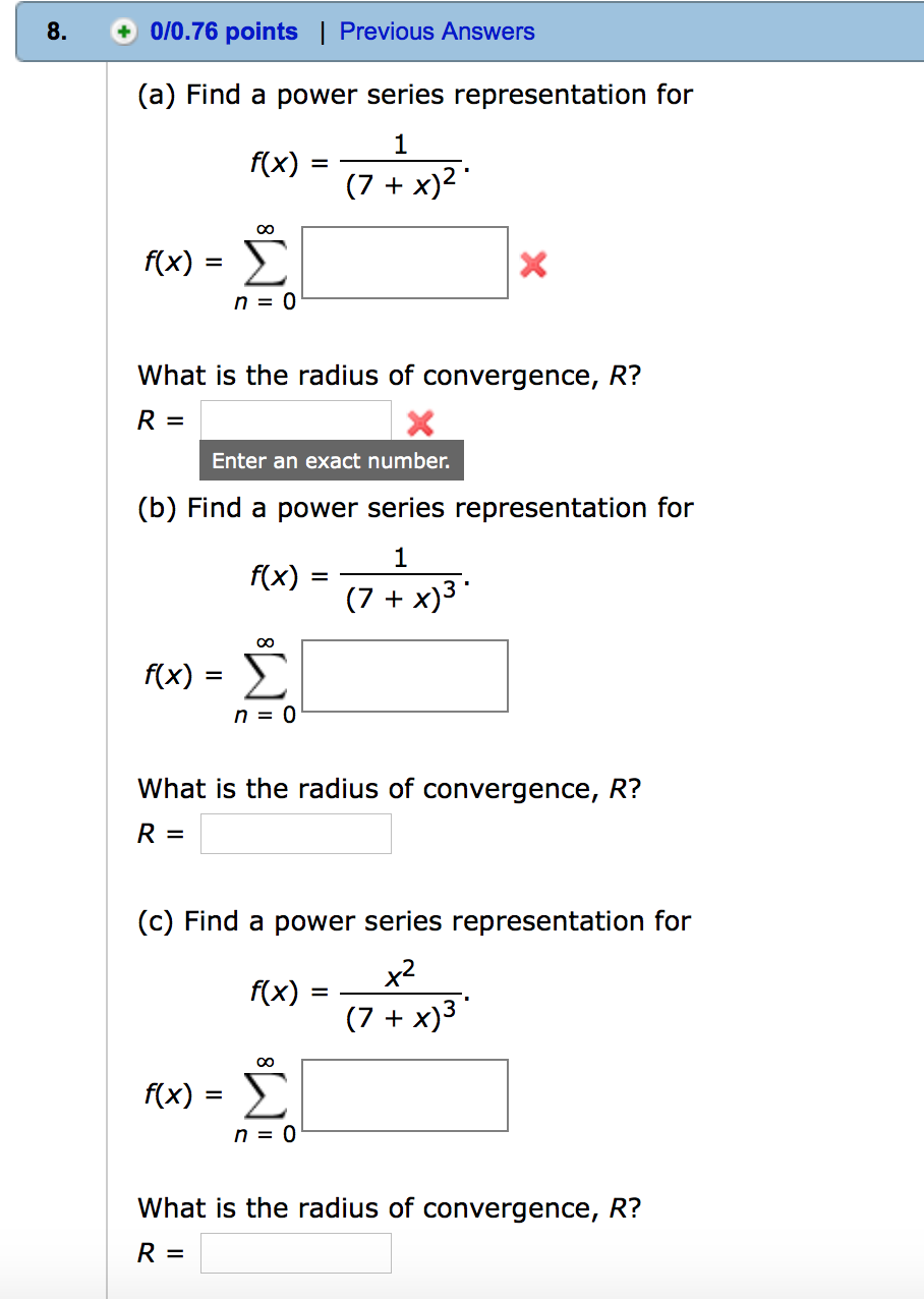 Find A Power Series Representation For F X 1 7 Chegg Com