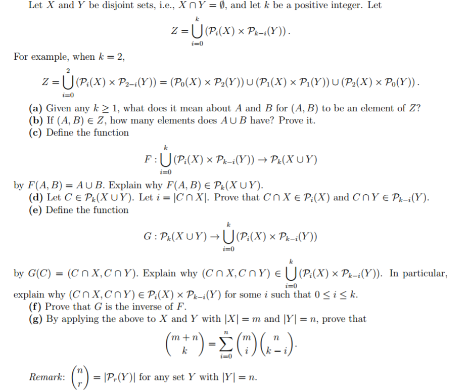 Solved Let X And Y Be Disjoint Sets I E X Intersection Chegg Com