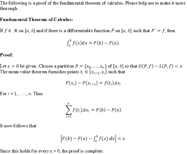 The Following Is A Proof Of The Fundam Ental Theorem Chegg Com