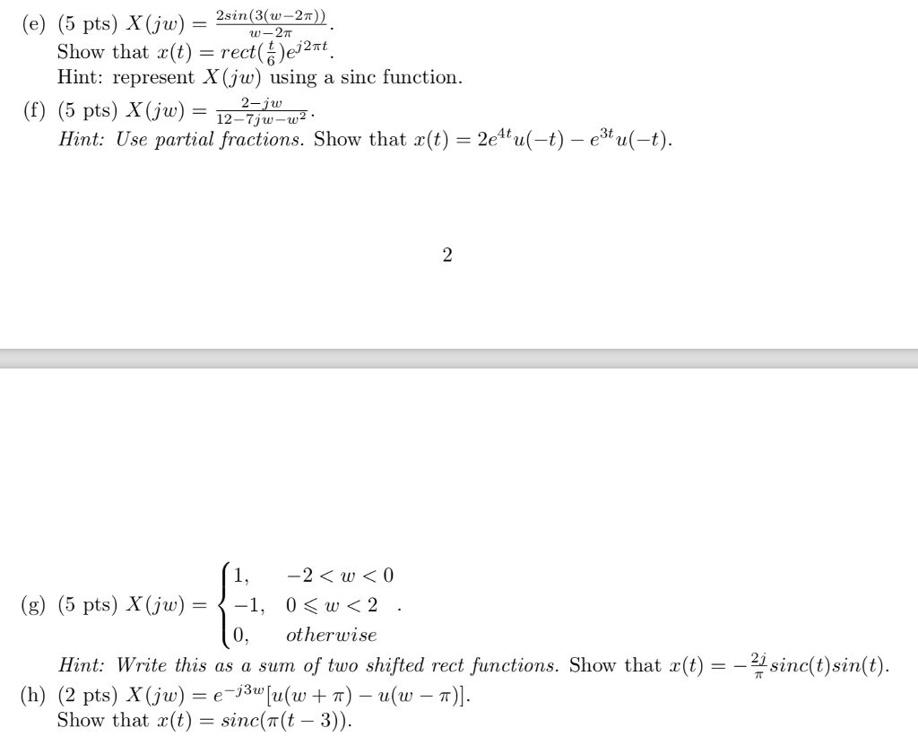 Solved E 5 Pts X Jw 2sin 3 2 P 27 Show That X T Chegg Com