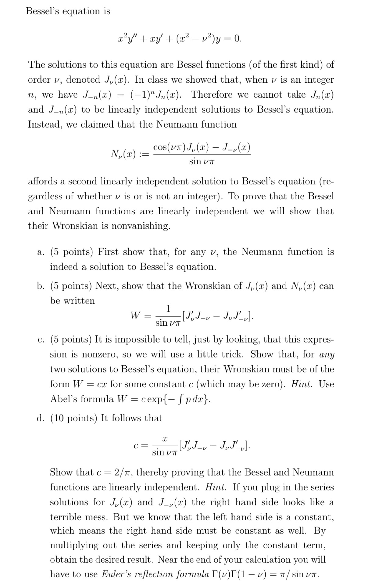 Solved Linear Independence Of Bessel And Neumann Functions Chegg Com